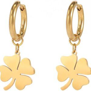 Lucky Four Leaf Clover Hoop Earrings for Women - Stainless Steel Irish Shamrock